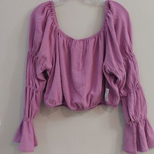 Free People Purple Off-shoulder Peasant Sleeve Top Sz L NWT